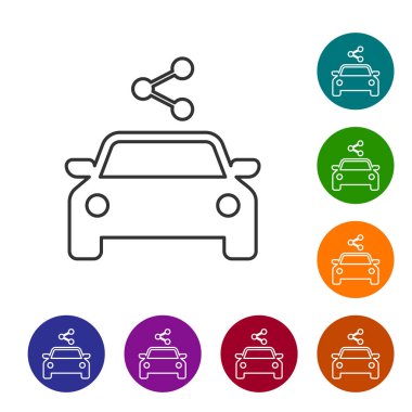Gri Araba paylaşım satırı simgesi beyaz arka planda yalıtılmış. Araba paylaşım işareti. Ulaşım kiralama hizmeti konsepti. Simgeyi renk çemberi düğmelerinde ayarlayın. Vektör İllüstrasyonu