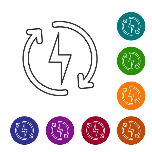 Ícone de linha cinza Recarregamento isolado no fundo branco. Sinal de energia eléctrica. Definir ícone em botões de círculo de cor. Ilustração vetorial — Vetor de Stock