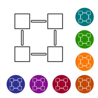 Beyaz arka plan üzerinde Gri Blockchain teknoloji çizgi simgesi. Cryptocurrency veri işareti. Soyut geometrik blok zincir ağ teknolojisi iş. Simgeyi renk çemberi düğmelerinde ayarlayın. Vektör İllüstrasyonu