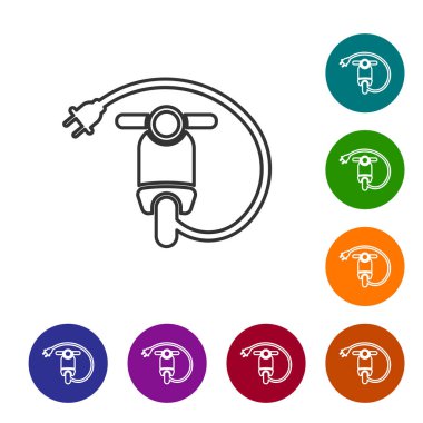 Beyaz arka plan üzerinde Gri Elektrikli scooter çizgi simgesi. Simgeyi renk çemberi düğmelerinde ayarlayın. Vektör İllüstrasyonu