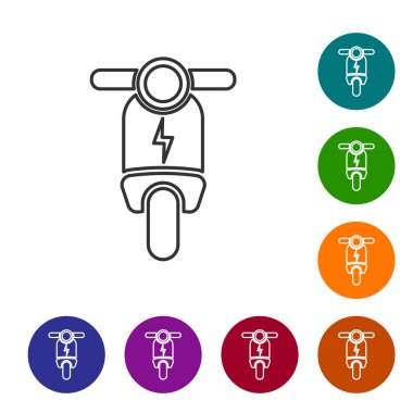 Beyaz arka plan üzerinde Gri Elektrikli scooter çizgi simgesi. Simgeyi renk çemberi düğmelerinde ayarlayın. Vektör İllüstrasyonu