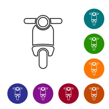 Beyaz arka planda gri Scooter çizgi simgesi. Simgeyi renk çemberi düğmelerinde ayarlayın. Vektör İllüstrasyonu