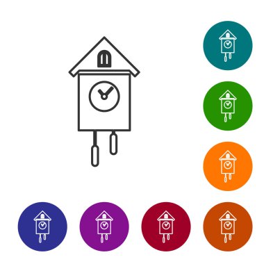 Beyaz arka plan üzerinde gri Retro duvar saat satırı simgesi. Guguklu saat işareti. Antika sarkaçlı saat. Simgeyi renk çemberi düğmelerinde ayarlayın. Vektör İllüstrasyonu