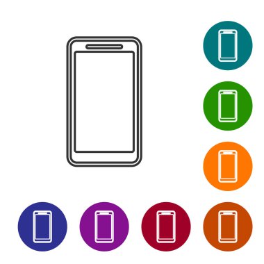 Gri Smartphone, beyaz arka planda izole cep telefonu hattı simgesi. Simgeyi renk çemberi düğmelerinde ayarlayın. Vektör İllüstrasyonu