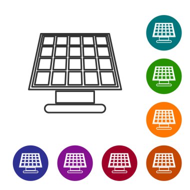 Gri Güneş enerji panel ikonu beyaz arka plan üzerinde izole. Simgeyi renk çemberi düğmelerinde ayarlayın. Vektör İllüstrasyonu