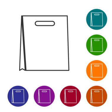 Gri Kağıt alışveriş çantası satır simgesi beyaz arka plan üzerinde izole. Paket işareti. Simgeyi renk çemberi düğmelerinde ayarlayın. Vektör İllüstrasyonu