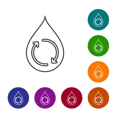 Gri Geri Dönüşüm temiz aqua line simgesi beyaz arka plan üzerinde izole. İşaret geri dönüşüm ile su damlası. Simgeyi renk çemberi düğmelerinde ayarlayın. Vektör İllüstrasyonu