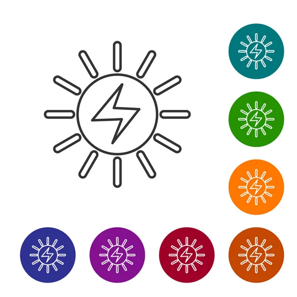 Icono de línea de panel de energía solar gris aislado sobre fondo blanco. Establecer icono en botones de círculo de color. Ilustración vectorial — Archivo Imágenes Vectoriales