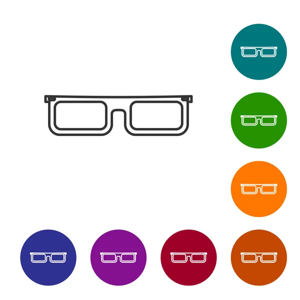 Icône de ligne de lunettes grises isolée sur fond blanc. Symbole de monture de lunettes. Définir l'icône dans les boutons de cercle de couleur. Illustration vectorielle — Image vectorielle