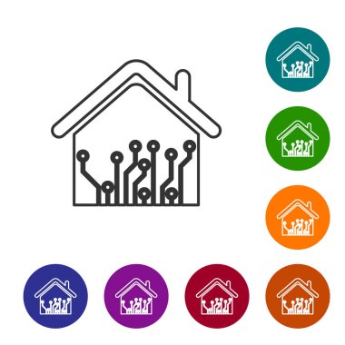 Gri Akıllı ev satırı simgesi beyaz arka planda yalıtılmış. Uzaktan kumanda. Simgeyi renk çemberi düğmelerinde ayarlayın. Vektör İllüstrasyonu