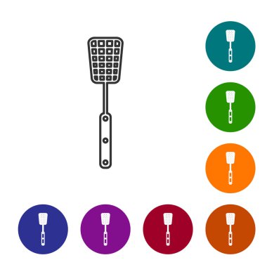 Gri Barbekü spatula çizgi simgesi beyaz arka plan üzerinde izole. Mutfak spatula simgesi. Barbekü spatula işareti. Barbekü ve ızgara aracı. Simgeyi renk çemberi düğmelerinde ayarlayın. Vektör İllüstrasyonu