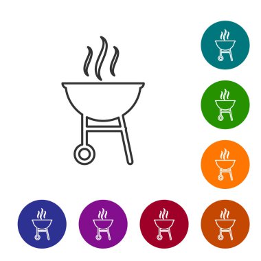 Gri Barbekü ızgara çizgi simgesi beyaz arka plan üzerinde izole. Barbekü ızgara partisi. Simgeyi renk çemberi düğmelerinde ayarlayın. Vektör İllüstrasyonu