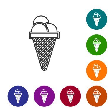 Beyaz arka plan üzerinde izole waffle koni çizgi simgesi gri Dondurma. Tatlı bir sembol. Simgeyi renk çemberi düğmelerinde ayarlayın. Vektör İllüstrasyonu
