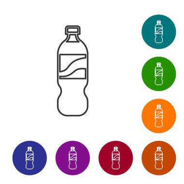 Beyaz arka planda yalıtılmış su hattı simgesinin Gri Şişesi. Soda su içecek işareti. Simgeyi renk çemberi düğmelerinde ayarlayın. Vektör İllüstrasyonu