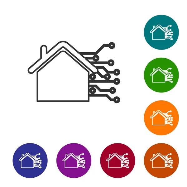 Graues Smart Home Line Symbol isoliert auf weißem Hintergrund. Fernbedienung. setzen Sie das Symbol in den Schaltflächen des Farbkreises. Vektorillustration — Stockvektor