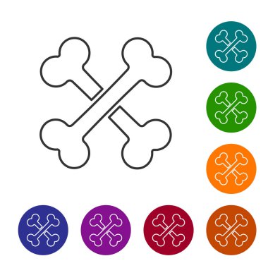 Gri Çapraz kemikler çizgi simgesi beyaz arka plan üzerinde izole. Evcil hayvan gıda sembolü. Simgeyi renk çemberi düğmelerinde ayarlayın. Vektör İllüstrasyonu