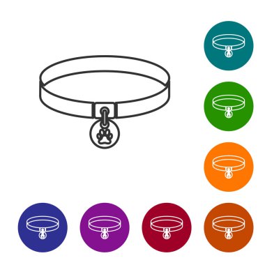 Gri Yaka beyaz arka plan üzerinde ad etiketi simgesi ile. Evcil hayvanlar için erzak. Köpek ya da kedi pençesi izi. Kedi ve köpek bakımı. Evcil hayvan zincirleri. Simgeyi renk çemberi düğmelerinde ayarlayın. Vektör İllüstrasyonu