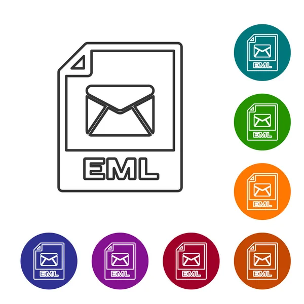 Fichier EML gris icône de document. Télécharger l'icône de ligne de bouton eml isolé sur fond blanc. Le symbole du fichier EML. Définir l'icône dans les boutons de cercle de couleur. Illustration vectorielle — Image vectorielle