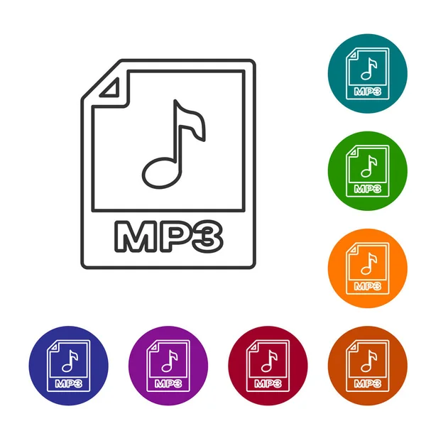 Εικονίδιο εγγράφου αρχείου γκρι MP3. Κατεβάστε το εικονίδιο της γραμμής κουμπιού MP3 απομονώνεται σε λευκό φόντο. Πινακίδα μορφής MP3 μουσικής. Σύμβολο αρχείου MP3. Ρυθμίστε το εικονίδιο σε έγχρωμα κουμπιά κύκλου. Απεικόνιση διανυσματικών φορέων — Διανυσματικό Αρχείο