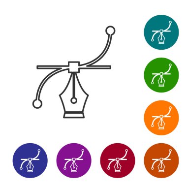 Gri Bezier eğri çizgi simgesi beyaz arka plan üzerinde izole. Kalem araç simgesi. Simgeyi renk çemberi düğmelerinde ayarlayın. Vektör İllüstrasyonu