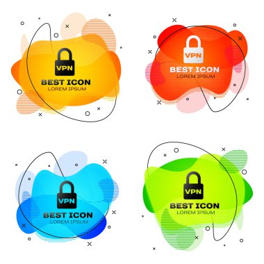 Black Lock Vpn simgesi yalıtılmış. Sıvı renk soyut geometrik şekiller kümesi. Vektör İllüstrasyonu