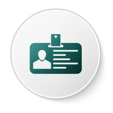 Kimlik rozeti simgesi beyaz arka planda yalıtılmış. Kimlik kartı. Bu sunum için kullanılabilir, şirketin kimliği, reklam ve vb. Yeşil daire düğmesi. Vektör İllüstrasyonu