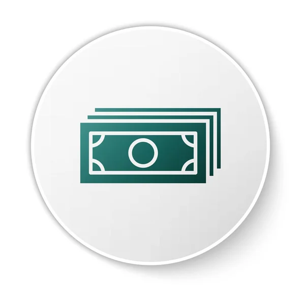 Green Stacks paper money cash icon isolated on white background. Money banknotes stacks. Bill currency. Green circle button. Vector Illustration — Stock Vector