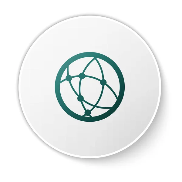 グリーングローバル技術やソーシャルネットワークアイコンは、白い背景に隔離されています。緑色の円ボタン。ベクトルイラストレーション — ストックベクタ