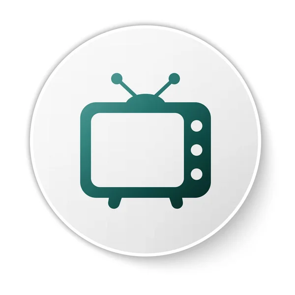 Zöld TV ikon izolált fehér háttér. Televíziós jelsz. Zöld kör gomb. Vektoros illusztráció — Stock Vector