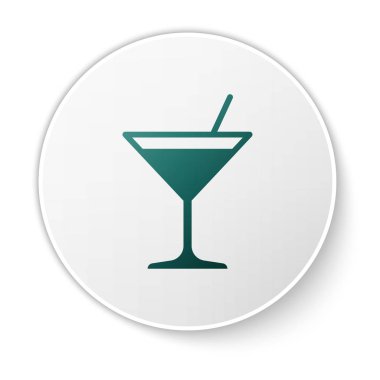 Yeşil Martini cam simgesi beyaz arka plan üzerinde izole. Kokteyl simgesi. Şarap bardağı simgesi. Yeşil daire düğmesi. Vektör İllüstrasyonu