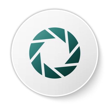 Yeşil Kamera deklanşör simgesi beyaz arka planda yalıtılmış. Yeşil daire düğmesi. Vektör İllüstrasyonu