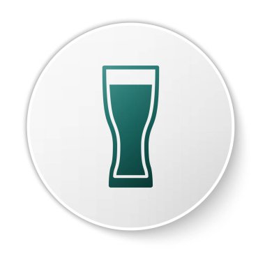 Yeşil Cam bira simgesi beyaz arka plan üzerinde izole. Yeşil daire düğmesi. Vektör İllüstrasyonu