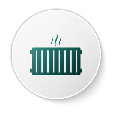 Yeşil Isıtma radyatör simgesi beyaz arka plan üzerinde izole. Yeşil daire düğmesi. Vektör İllüstrasyonu