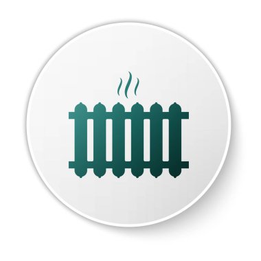 Yeşil Isıtma radyatör simgesi beyaz arka plan üzerinde izole. Yeşil daire düğmesi. Vektör İllüstrasyonu
