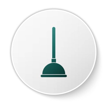 Beyaz arka plan üzerinde izole boru temizleme simgesi için ahşap saplı Yeşil Kauçuk piston. Tuvalet pistonu. Yeşil daire düğmesi. Vektör İllüstrasyonu