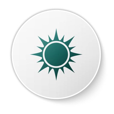 Yeşil Güneş simgesi beyaz arka plan üzerinde izole. Yeşil daire düğmesi. Vektör İllüstrasyonu