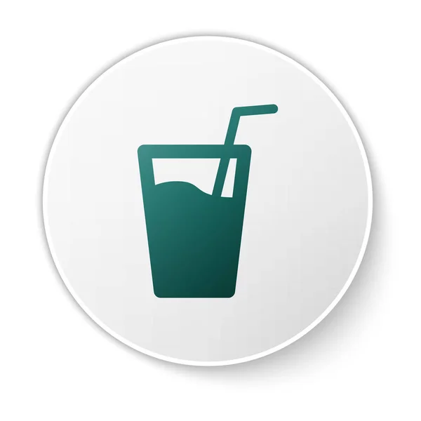 Verre vert avec de l'eau et un tube pour boire icône isolé sur fond blanc. Du verre soda. Bouton rond vert. Illustration vectorielle — Image vectorielle