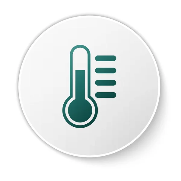 Groene thermometer pictogram geïsoleerd op witte achtergrond. Groene cirkel knop. Vector illustratie — Stockvector