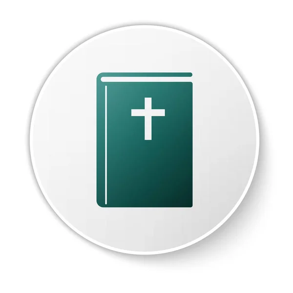 Libro de la Sagrada Biblia verde icono aislado sobre fondo blanco. Botón círculo verde. Ilustración vectorial — Archivo Imágenes Vectoriales