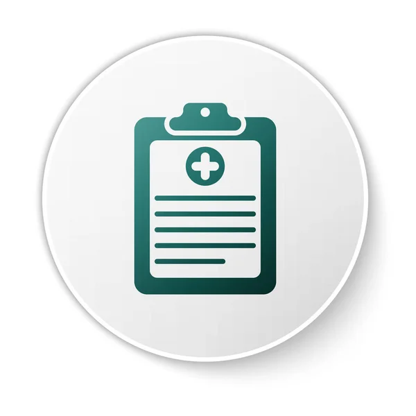 Green Medical Clipboard with clinical record icon isolated on white background. Медицинская страховка. Документы по рецепту, медицинские отметки. Кнопка зеленого круга. Векторная миграция — стоковый вектор