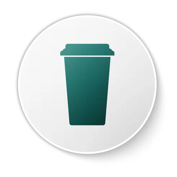 Green Coffee cup icon isolated on white background. Disposable coffee cup with hot coffee. Green circle button. Vector Illustration — Stock Vector