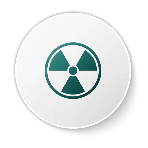 Icono radiactivo verde aislado sobre fondo blanco. Símbolo tóxico radiactivo. Señal de peligro de radiación. Botón círculo verde. Ilustración vectorial — Archivo Imágenes Vectoriales