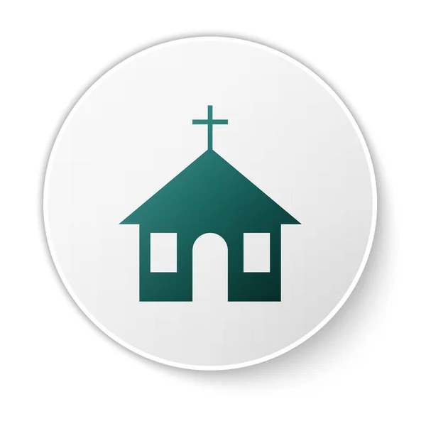 白い背景に隔離された緑の教会の建物のアイコン。キリスト教教会教会の宗教。緑色の円ボタン。ベクトルイラストレーション — ストックベクタ