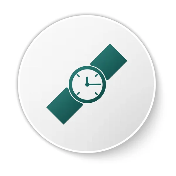 Icono de reloj de muñeca verde aislado sobre fondo blanco. Icono del reloj de pulsera. Botón círculo verde. Ilustración vectorial — Vector de stock