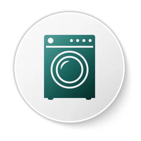 Grüne Unterlegscheibe Symbol isoliert auf weißem Hintergrund. Waschmaschinensymbol. Waschmaschine - Waschmaschine. Haushaltsgerätesymbol. grüner Kreis-Knopf. Vektorillustration — Stockvektor
