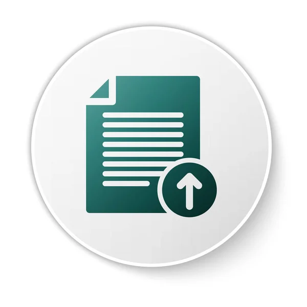 Зелений значок вивантаження файлів ізольовано на білому тлі. Символ файла документа. Стрілка документа. Кнопка зеленого кола. Векторна ілюстрація — стоковий вектор