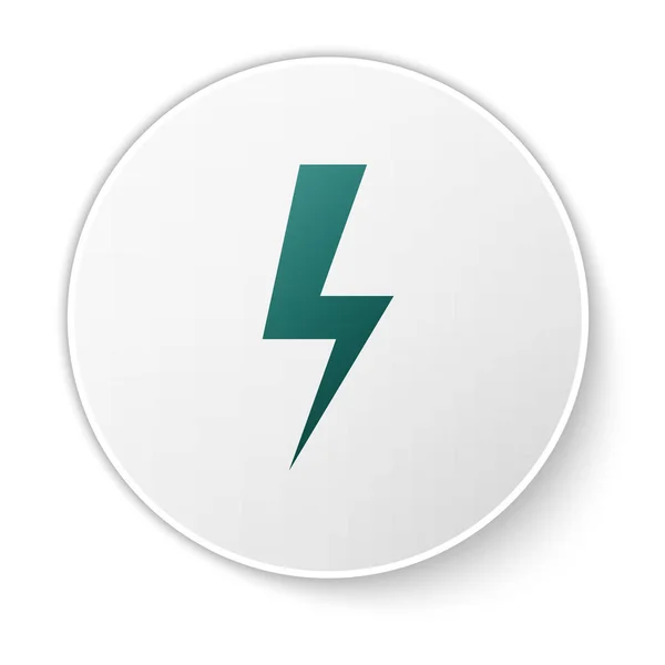 Groene bliksemschicht pictogram geïsoleerd op witte achtergrond. Flash-pictogram. Laad flits pictogram. Thunder Bolt. Verlichting staking. Groene cirkel knop. Vector illustratie — Stockvector