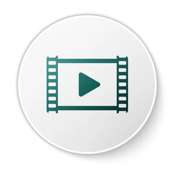 Grüne Wiedergabe Video-Symbol isoliert auf weißem Hintergrund. Filmstreifen mit Spielzeichen. grüner Kreis-Knopf. Vektorillustration — Stockvektor