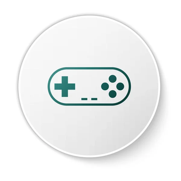 Ikona zeleného Gamepad je izolována na bílém pozadí. Herní zařízení. Tlačítko zeleného kruhu. Vektorová ilustrace — Stockový vektor
