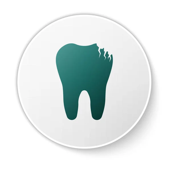 Grüne gebrochene Zähne Symbol isoliert auf weißem Hintergrund. Zahnproblem-Symbol. Zahnpflege-Symbol. grüner Kreis-Knopf. Vektorillustration — Stockvektor